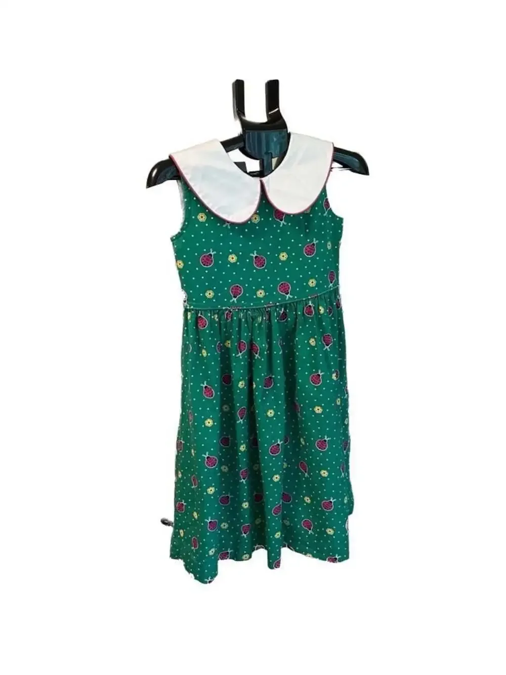 Vintage Style Green Ladybug Cotton Sundress Sz 12, Back to School